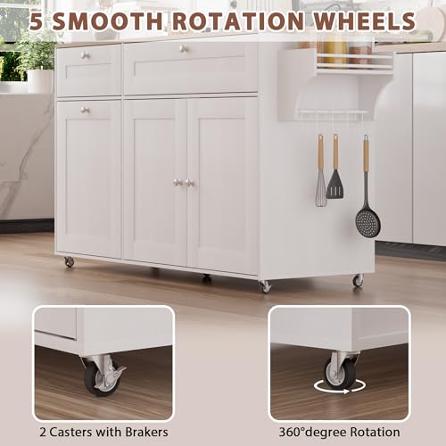 White Rolling Kitchen Island with Storage F20207