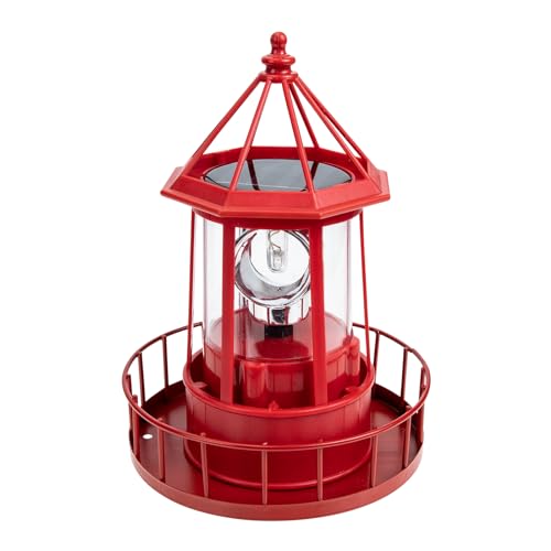 Red Solar Powered Rotating Lighthouse Lamp E95471
