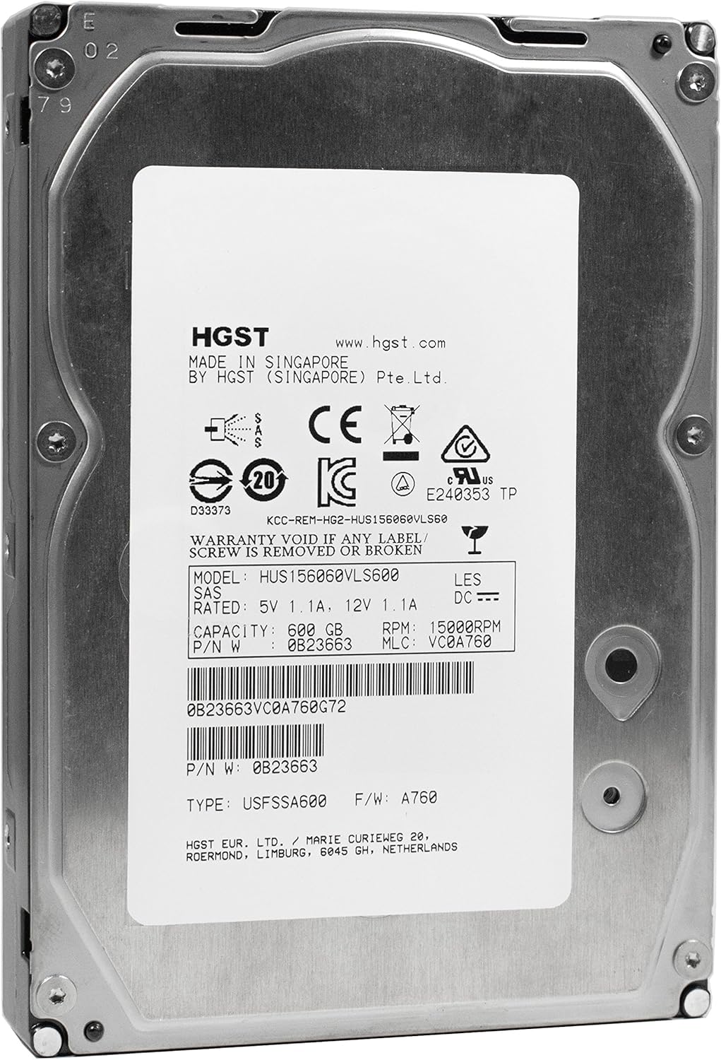 600GB 15K RPM SAS 6Gb/s 64MB Cache 3.5 Inch Enterprise Hard Disk Drive F3717