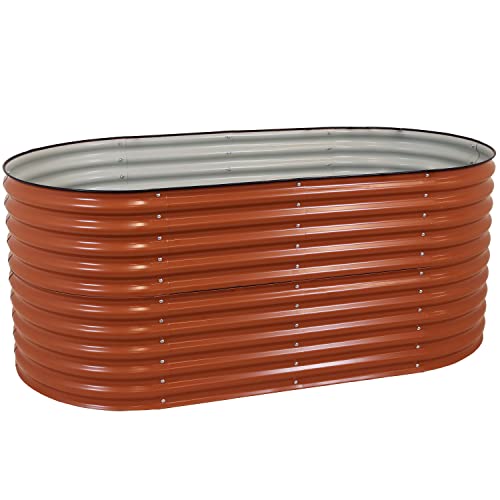 Brown 79-Inch Oval Stackable Steel Raised Garden Bed with Rubber Edge Trim L479