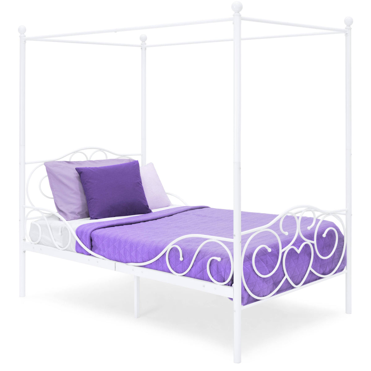 White 4 Post Metal Twin Bed Frame with Headboard and Footboard O618