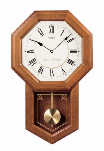 Light Oak Traditional Schoolhouse Wall Clock with Chime & Pendulum S81635