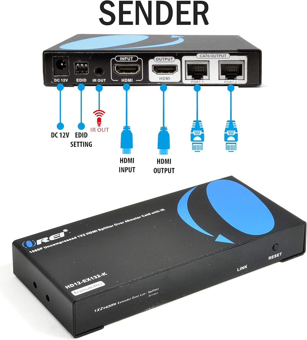 1x2 HDMI Extender Splitter Over CAT6/7 1080P S4277