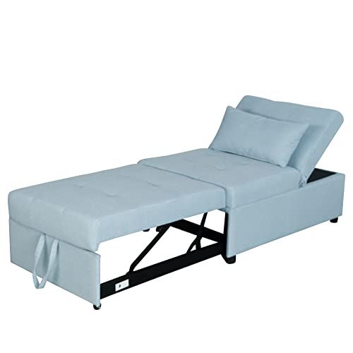 Green Sleeper Chair Sofa Bed with Adjustable Backrest and Lumbar Pillow V3548