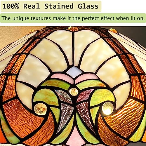 16" Wide Handmade Stained Glass Amber Cream Table Lamp R1715