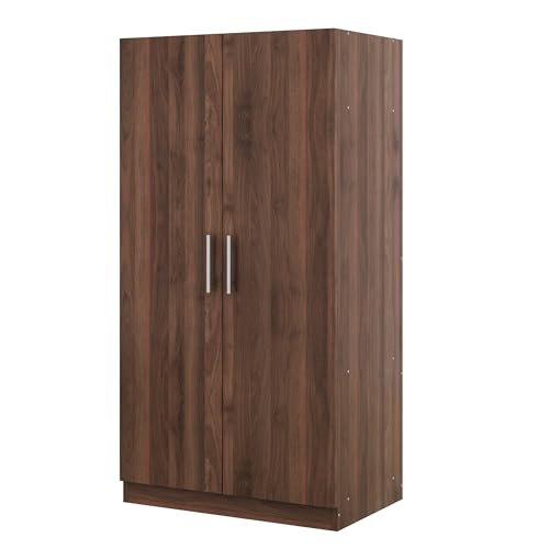 Brown Wooden Armoire Closet with 3-Shelves and Hanging Rail H7871