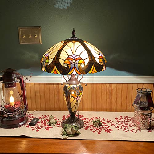 16" Wide Handmade Stained Glass Amber Cream Table Lamp R1715