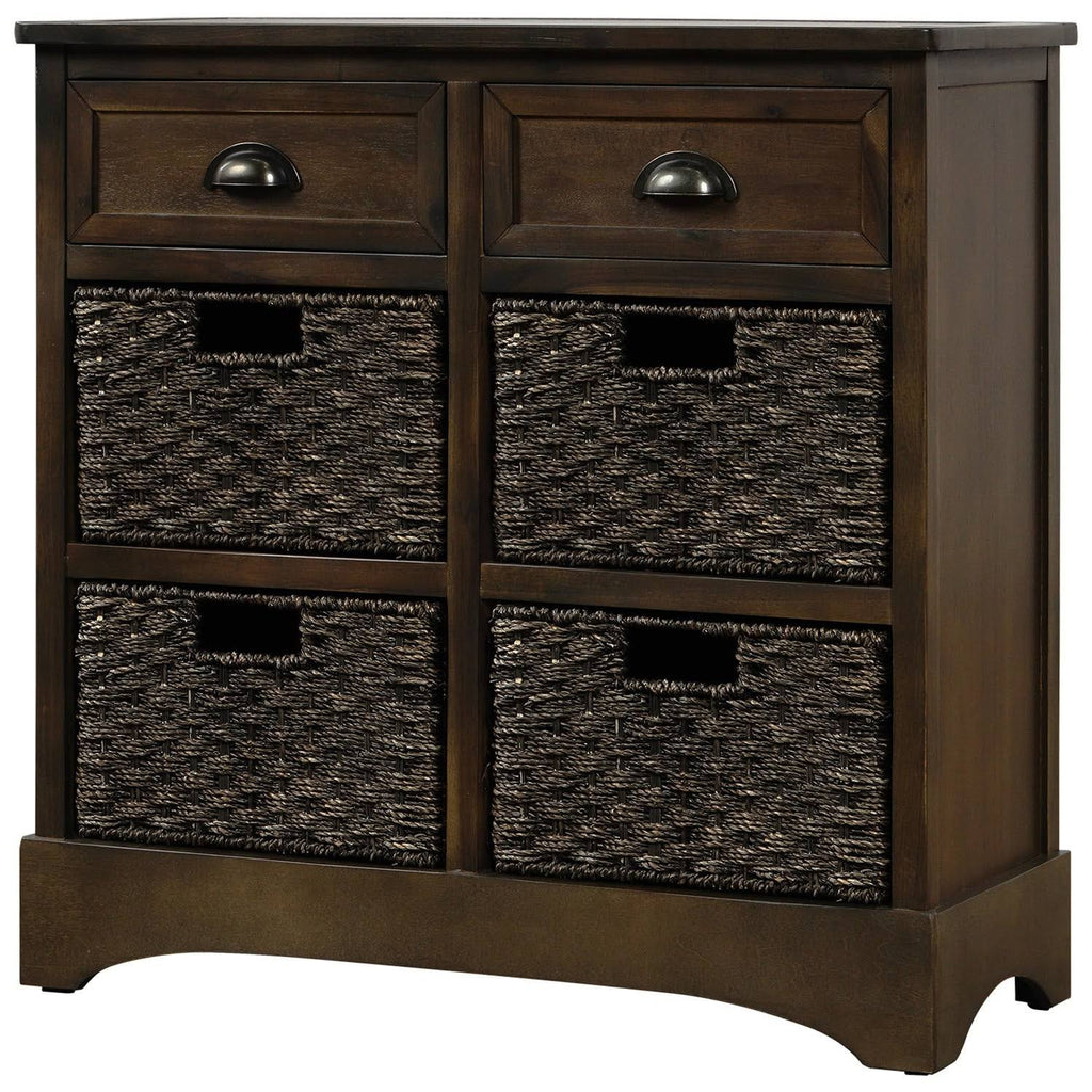 Rustic Storage Cabinet with 2 Drawers and 4 Fabric Basket F504707