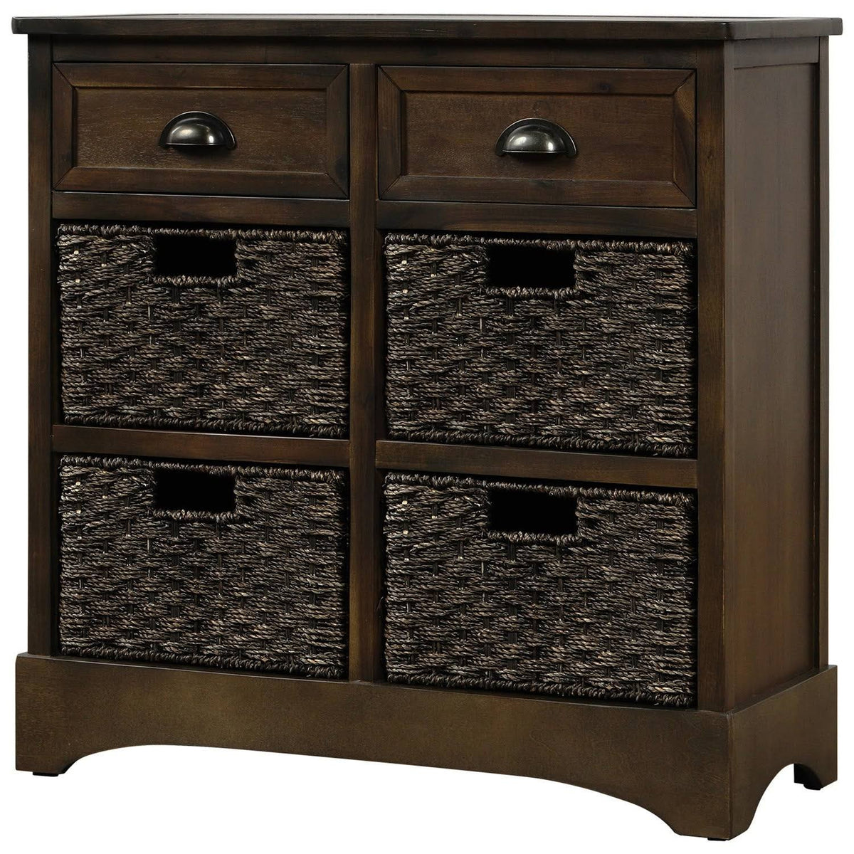 Rustic Storage Cabinet with 2 Drawers and 4 Fabric Basket F504707