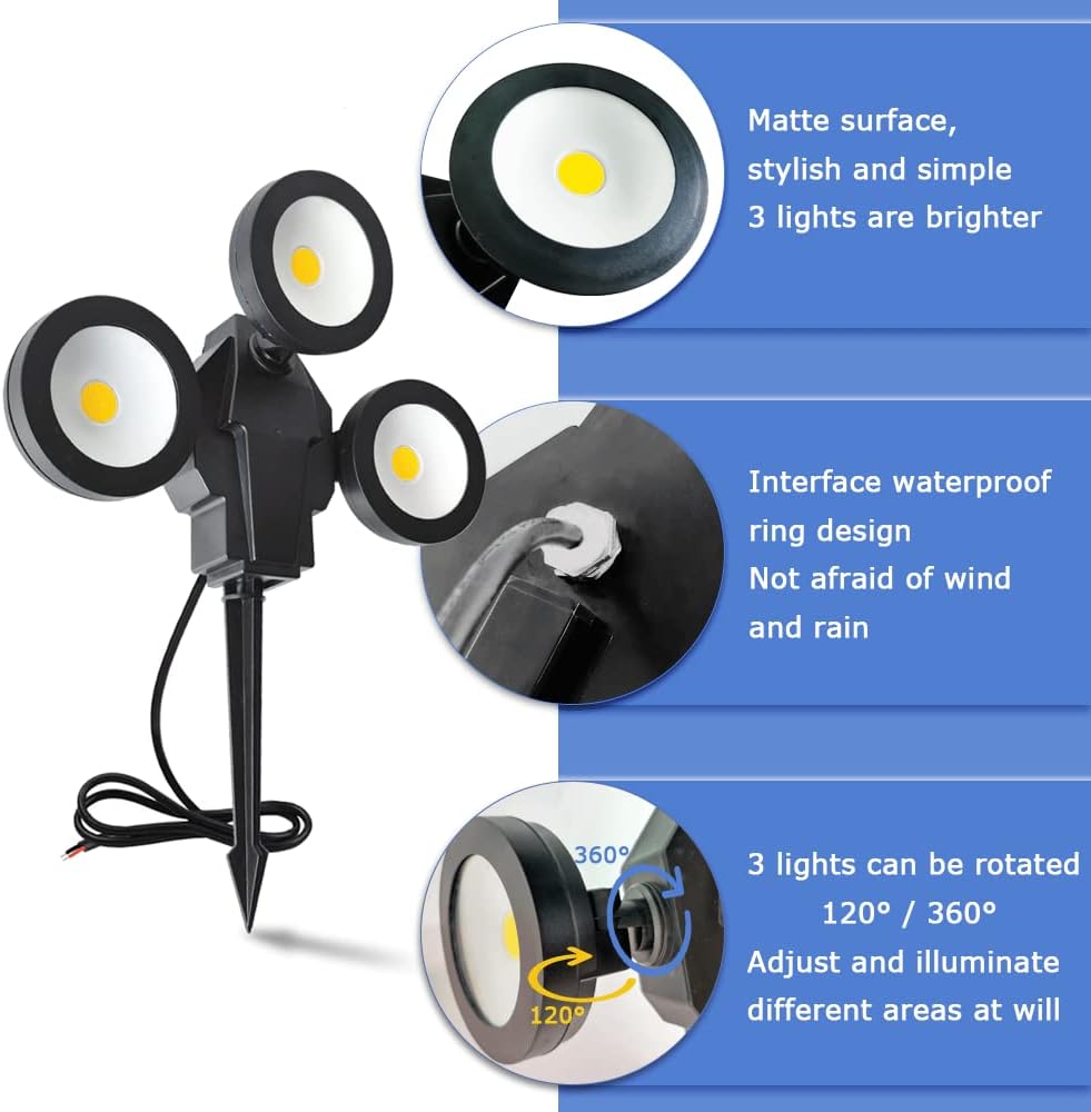 6W 3 Head 3000K Warm White IP65 Waterproof LED Landscape Lights (4 Pack) B4796