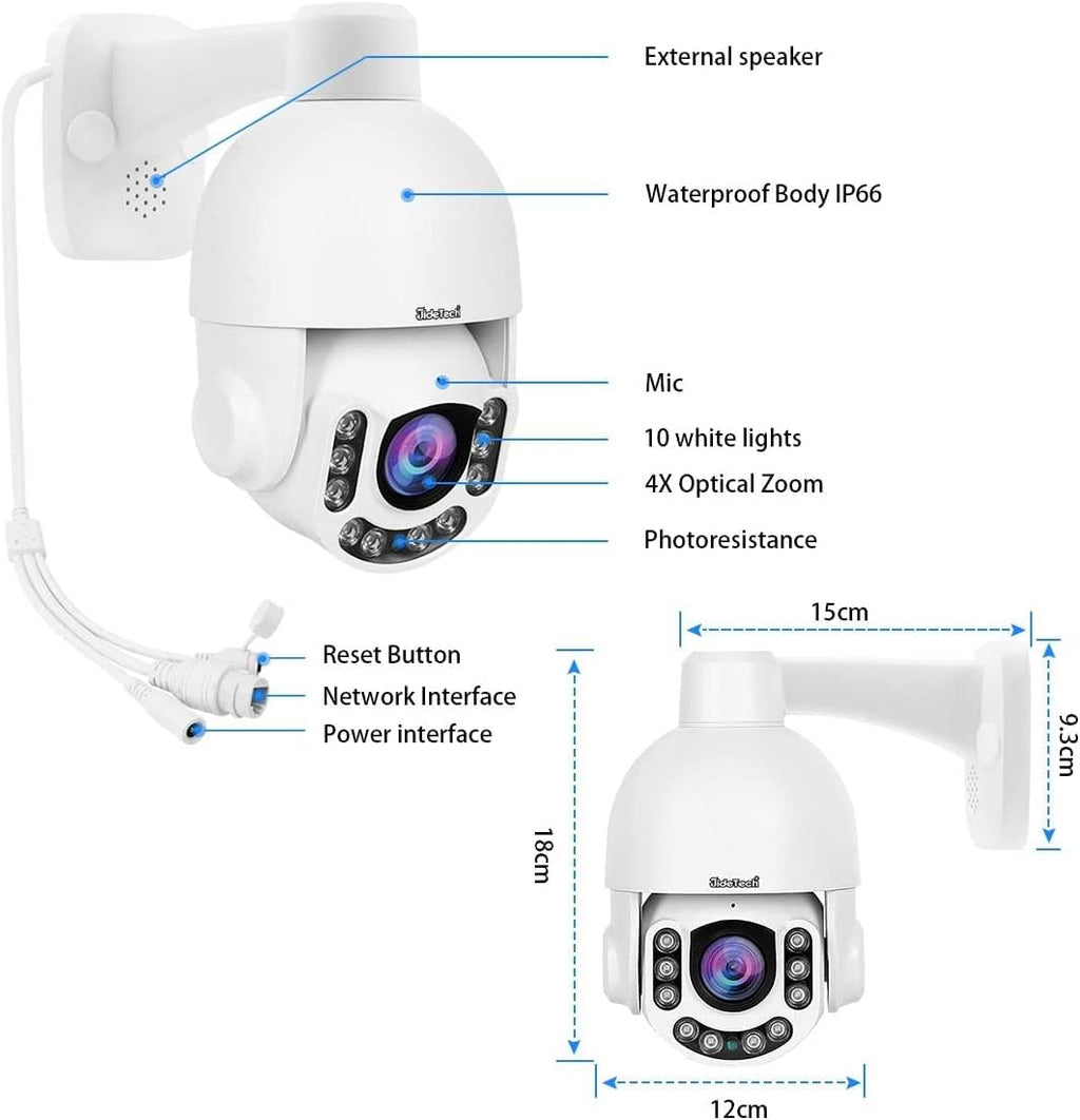 Outdoor PTZ POE Security Camera, HD 5MP Auto Tracking IP Camera with 5X Optical Zoom, IR Night Vision Motion/Human Detection Built in Mic&Speaker IP66 Waterproof P2674