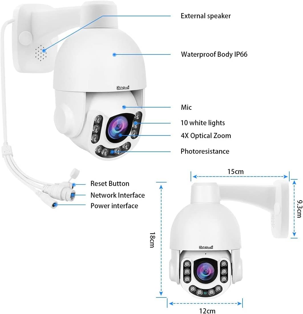 Outdoor PTZ POE Security Camera, HD 5MP Auto Tracking IP Camera with 5X Optical Zoom, IR Night Vision Motion/Human Detection Built in Mic&Speaker IP66 Waterproof P2674