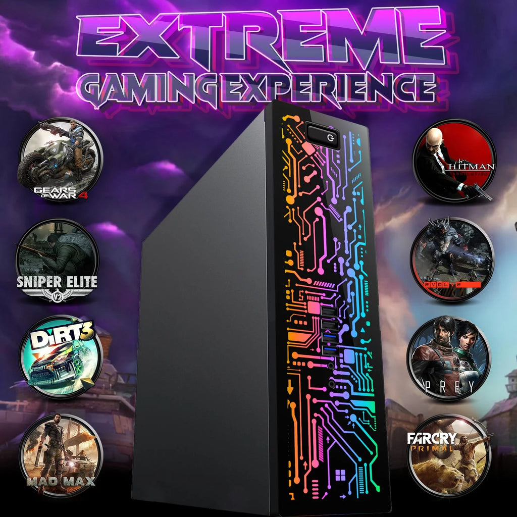 Restored Gaming Desktop PC, Intel Core i5 4th Gen, GT 1030 Graphics, 16GB RAM, 1TB SSD, 24 Inch Dual Monitor, RGB Keyboard Mouse, Speaker, Webcam, Win 10 Pro (Refurbished) V809853