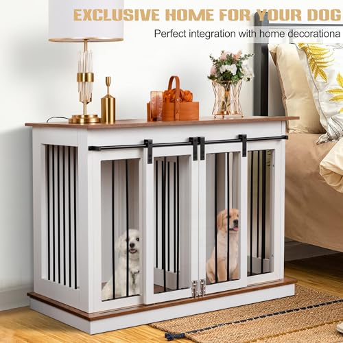 Black 72''W*24''D*35''H Wooden Dog Crate with Room Divider & 3 Drawer Double Doors W722993