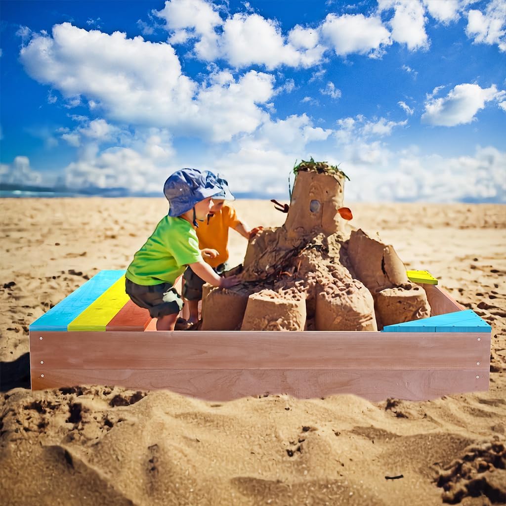 Large Wooden Sandbox with Seat Boards W10991