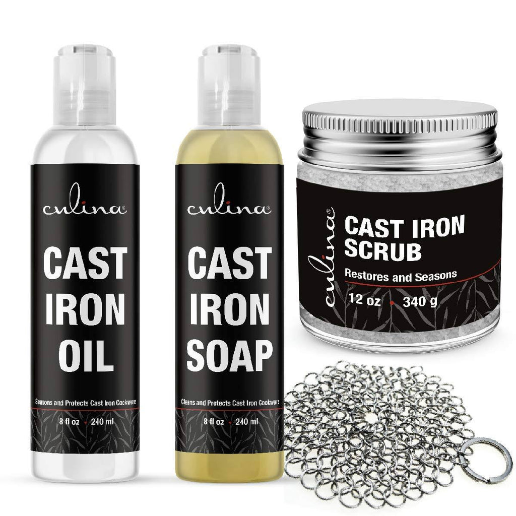 Cast Iron Soap & Conditioning Oil & Stainless Scrubber W556