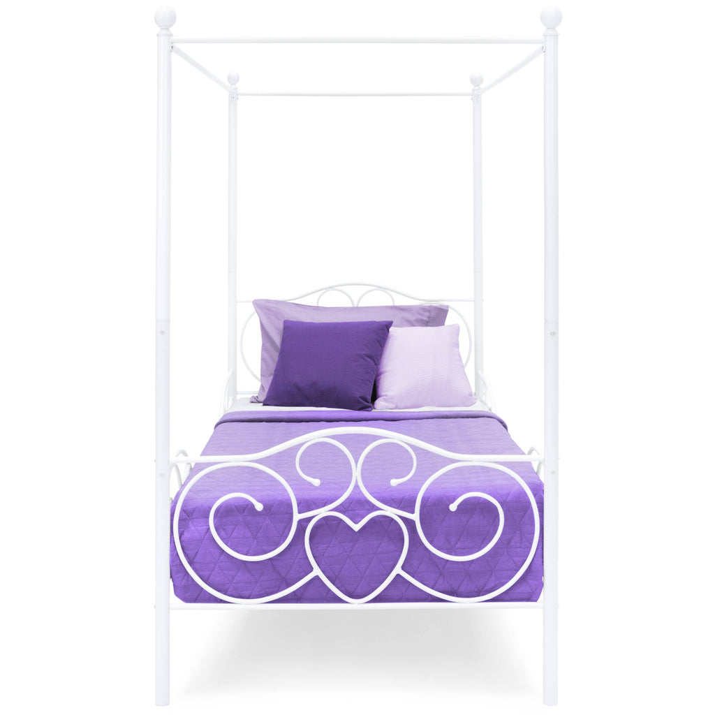White 4 Post Metal Twin Bed Frame with Headboard and Footboard O618