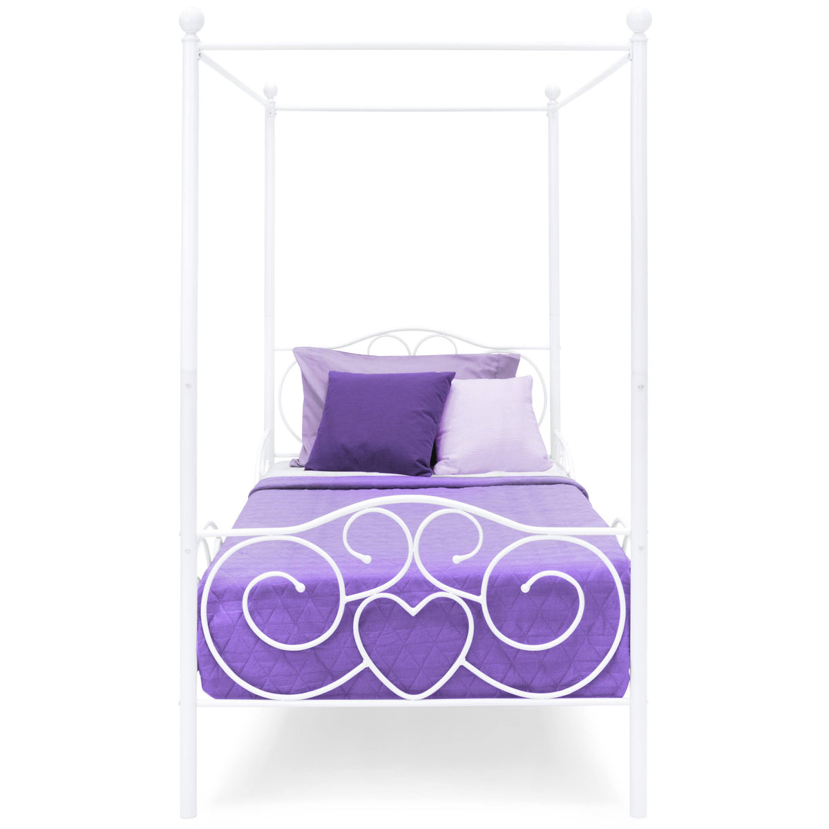 White 4 Post Metal Twin Bed Frame with Headboard and Footboard O618