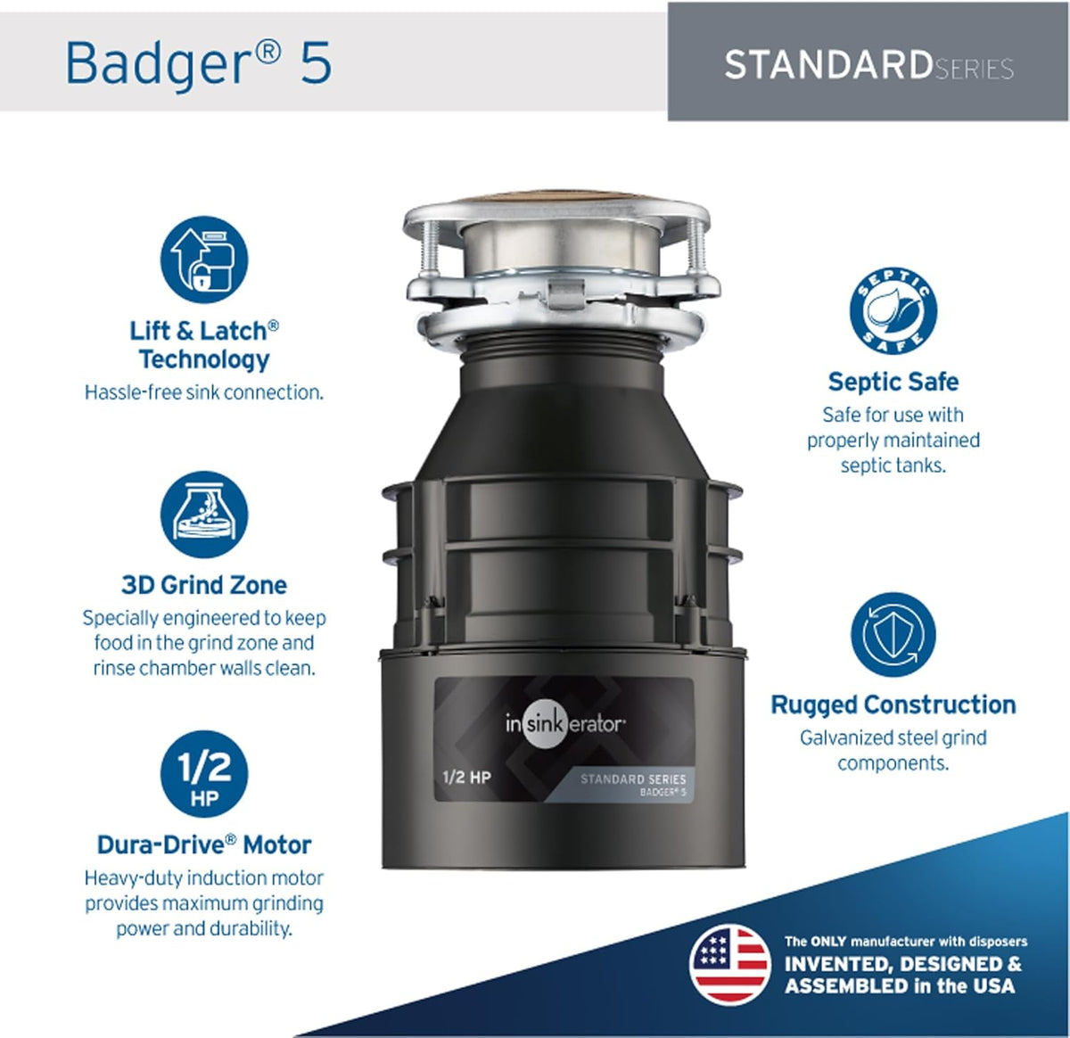 1/2 Horse Power Continuous Feed Garbage Disposal E2181