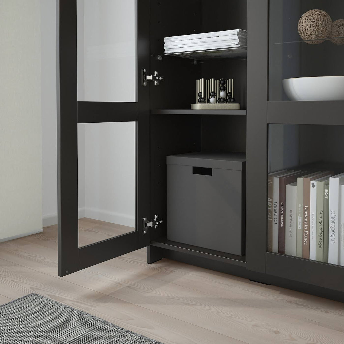 Black Glass Cabinet with Doors O76212