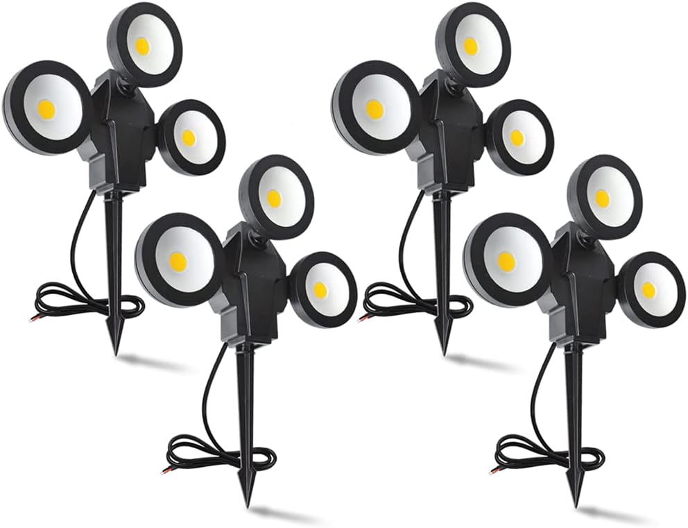6W 3 Head 3000K Warm White IP65 Waterproof LED Landscape Lights (4 Pack) B4796