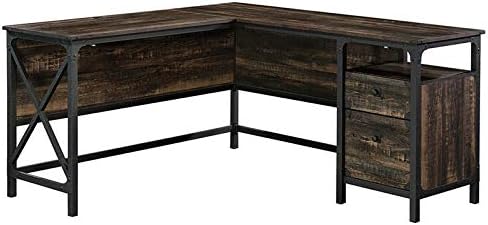 L Shape Corner Desk in Rustic Carbon Oak and Black B2200