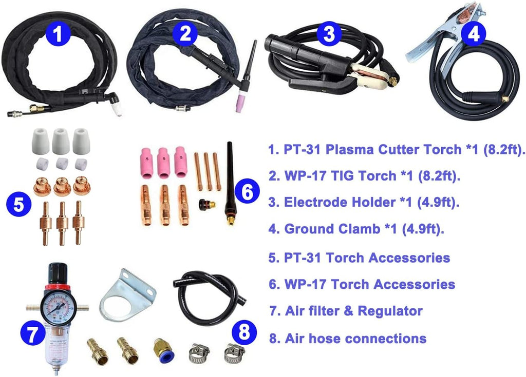 3 in 1 Plasma Cutter TIG Stick Welder, 180A Pulse TIG/Arc Welding, 40A Plasma Cutting, 110/220V Dual Voltage J801