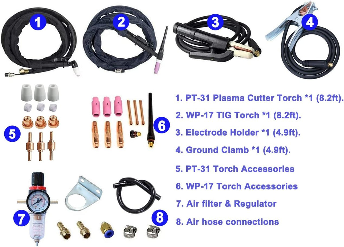 3 in 1 Plasma Cutter TIG Stick Welder, 180A Pulse TIG/Arc Welding, 40A Plasma Cutting, 110/220V Dual Voltage J801
