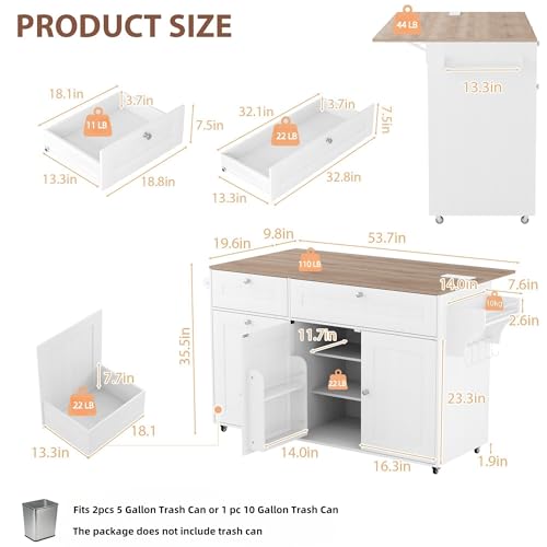 White Rolling Kitchen Island with Storage F20207