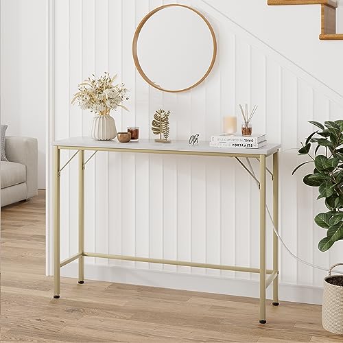 Gold Narrow Console Table with Outlets G7123