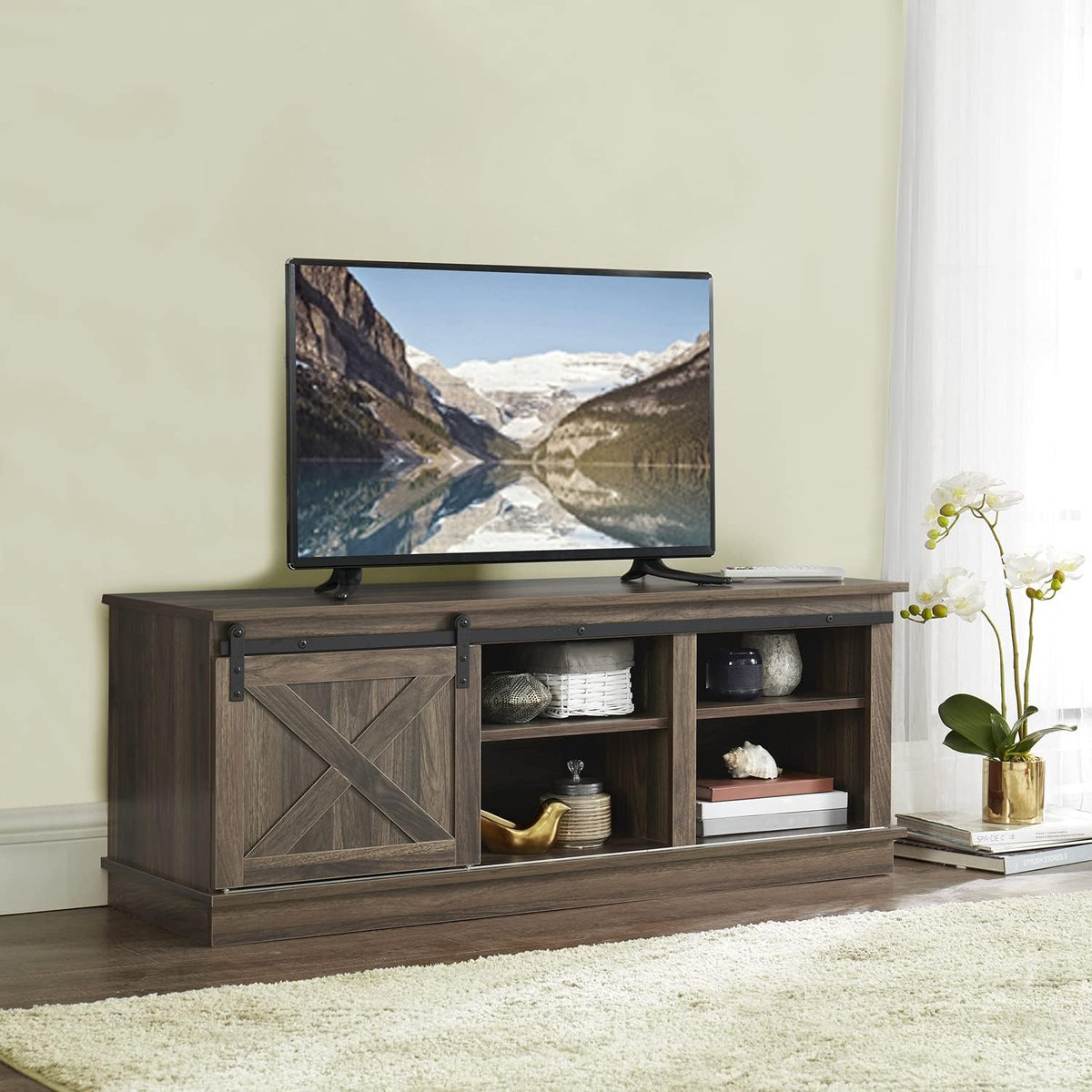 Sliding Barn Door TV Stand with Storage Cabinet T867933