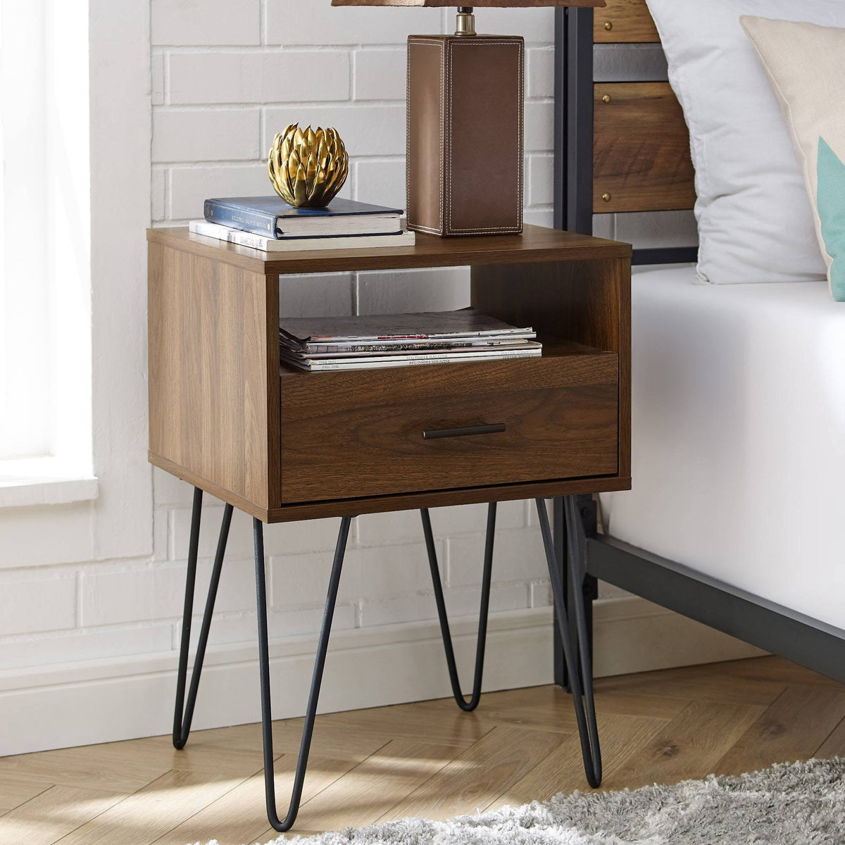Dark Walnut Single Drawer Side Table N541