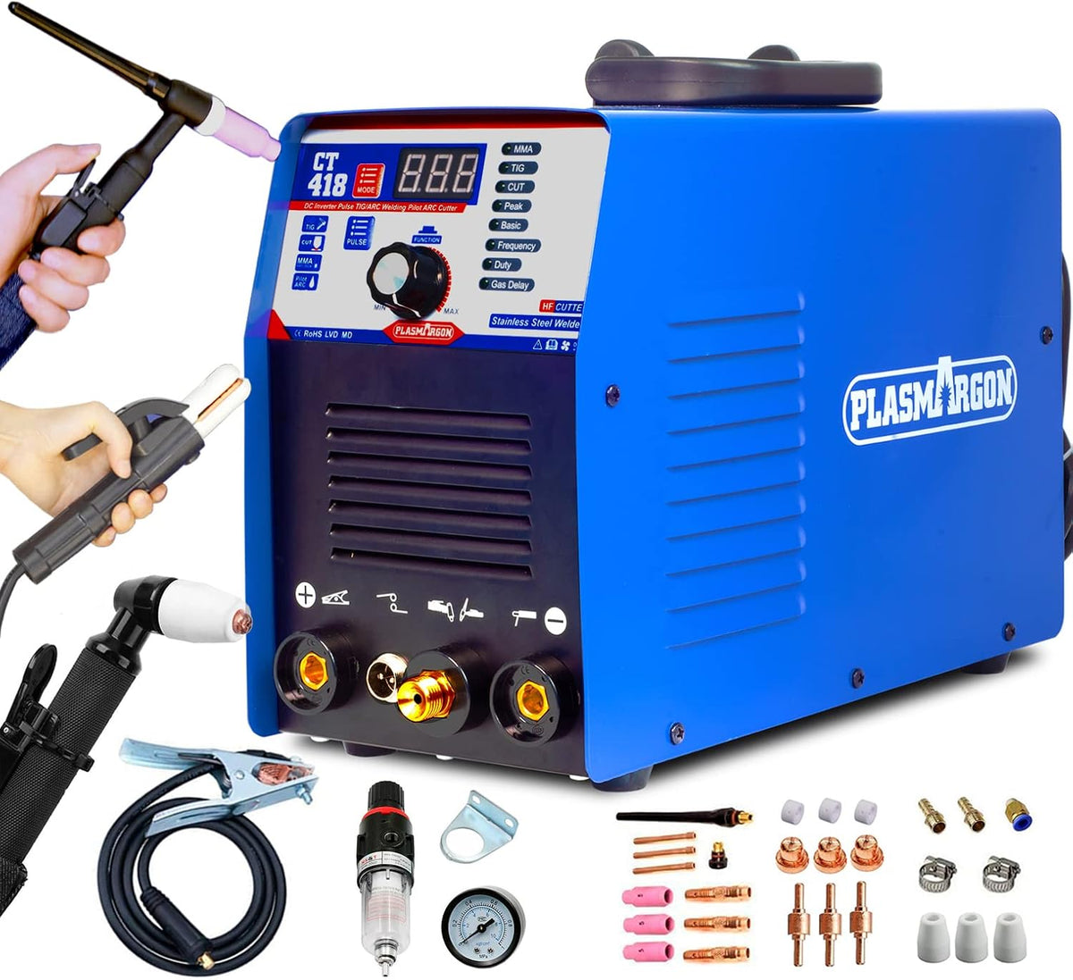 3 in 1 Plasma Cutter TIG Stick Welder, 180A Pulse TIG/Arc Welding, 40A Plasma Cutting, 110/220V Dual Voltage J801
