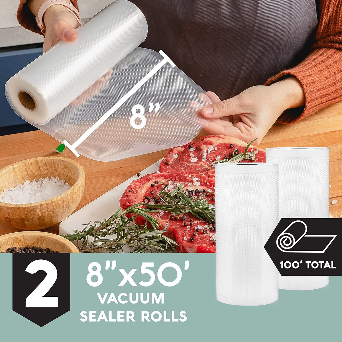 8 Inch x 50 Foot Vacuum Sealer Bags, Pack of 2 W354300