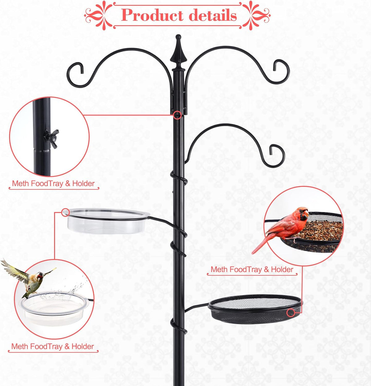 Black 77" Bird Feeder Pole with 5 Prong Base P459888