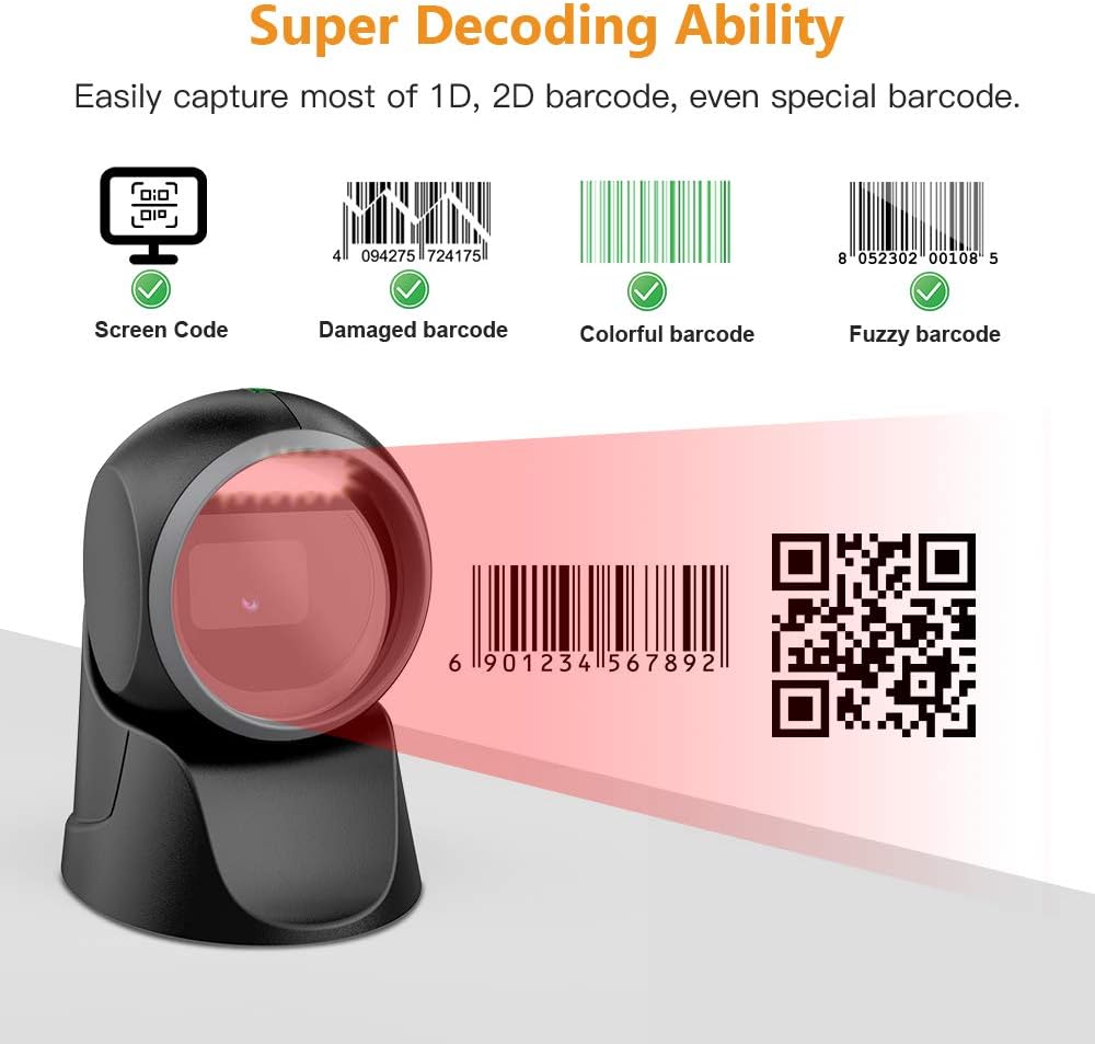 Desktop Barcode Scanner, Omnidirectional Hands-Free USB Wired V45874