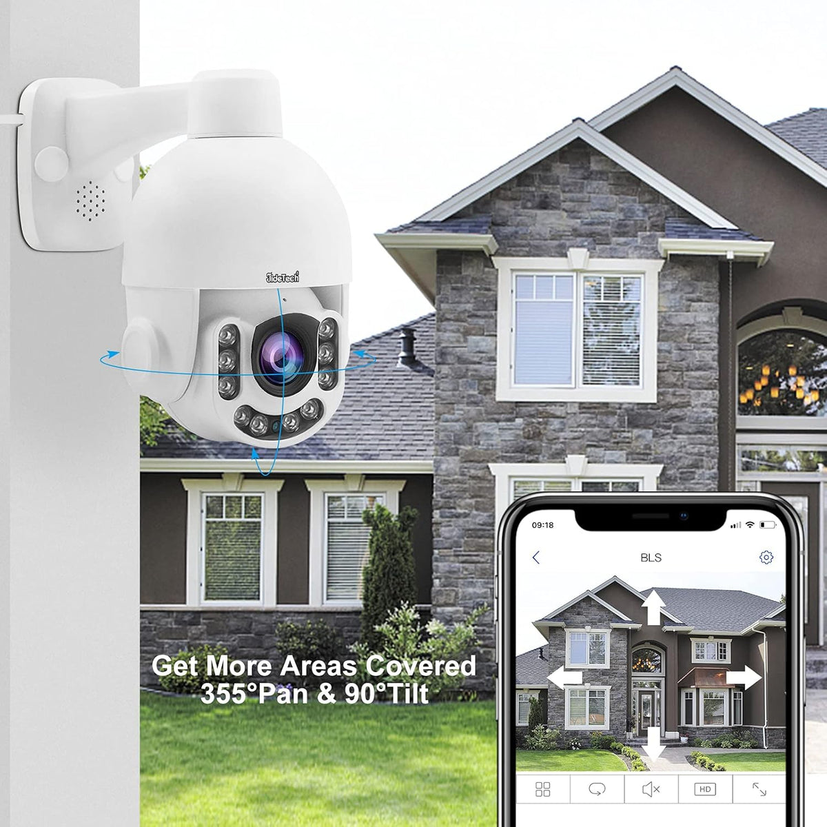 Outdoor PTZ POE Security Camera, HD 5MP Auto Tracking IP Camera with 5X Optical Zoom, IR Night Vision Motion/Human Detection Built in Mic&Speaker IP66 Waterproof P2674