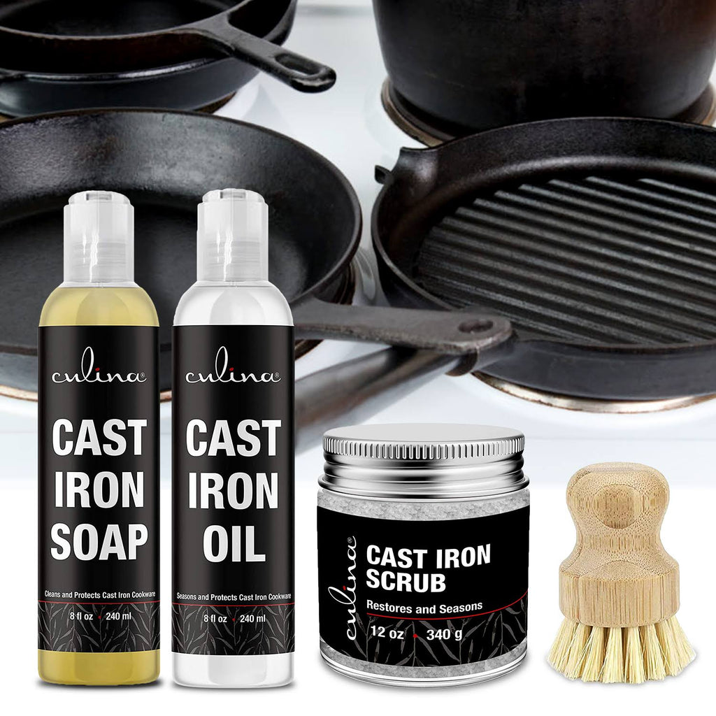 Cast Iron Soap & Conditioning Oil & Stainless Scrubber W556