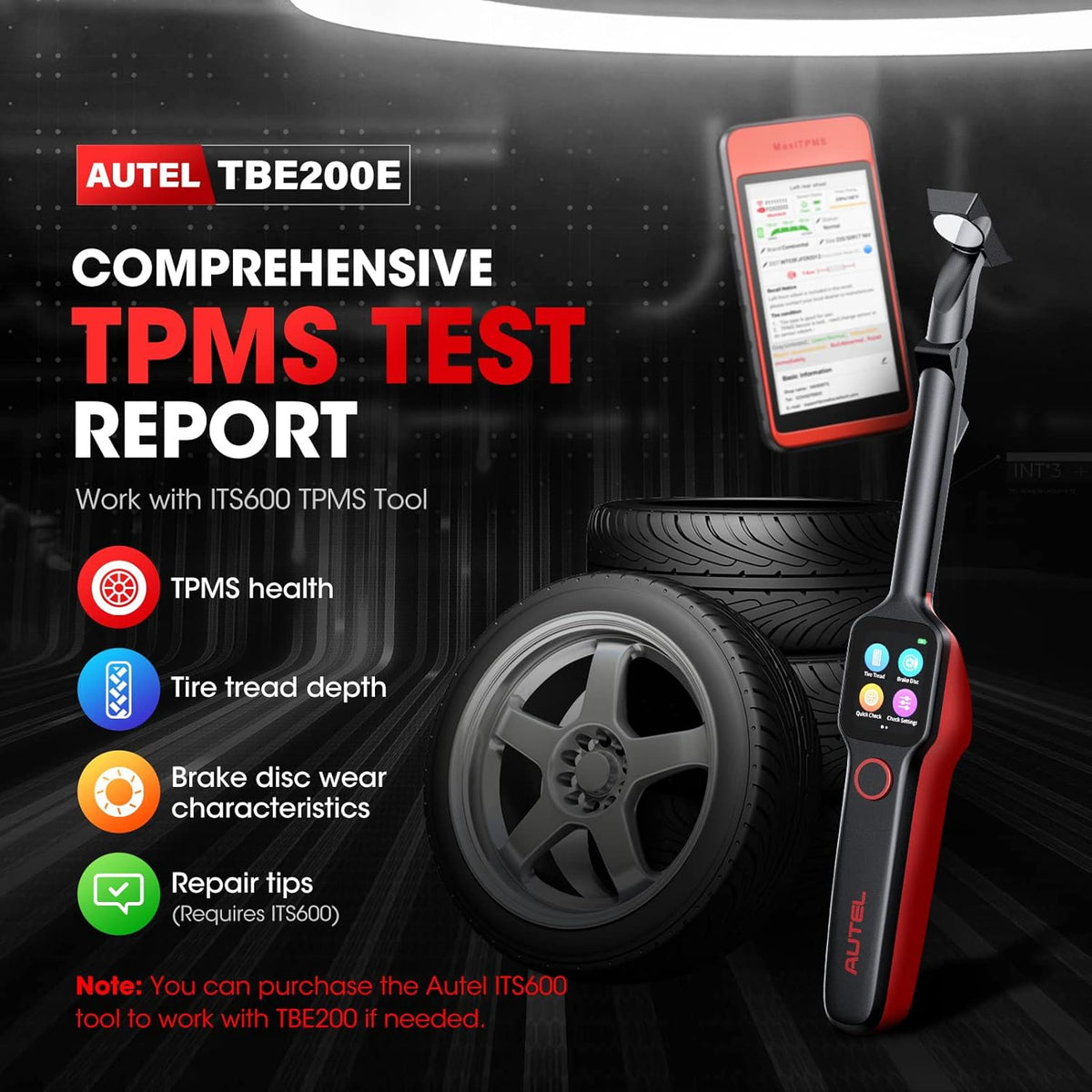 Tire Tread Depth Scan Tool Brake Disc Wear Scanner with 1.65” AMOLED Touchscreen Dual Cameras DOT Scan M6477