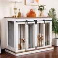 Black 72''W*24''D*35''H Wooden Dog Crate with Room Divider & 3 Drawer Double Doors W722993