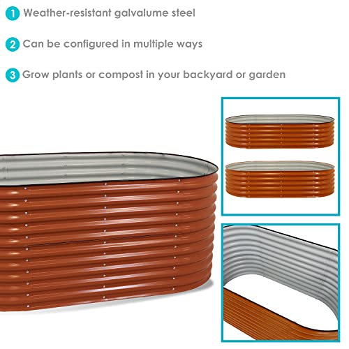 Brown 79-Inch Oval Stackable Steel Raised Garden Bed with Rubber Edge Trim L479