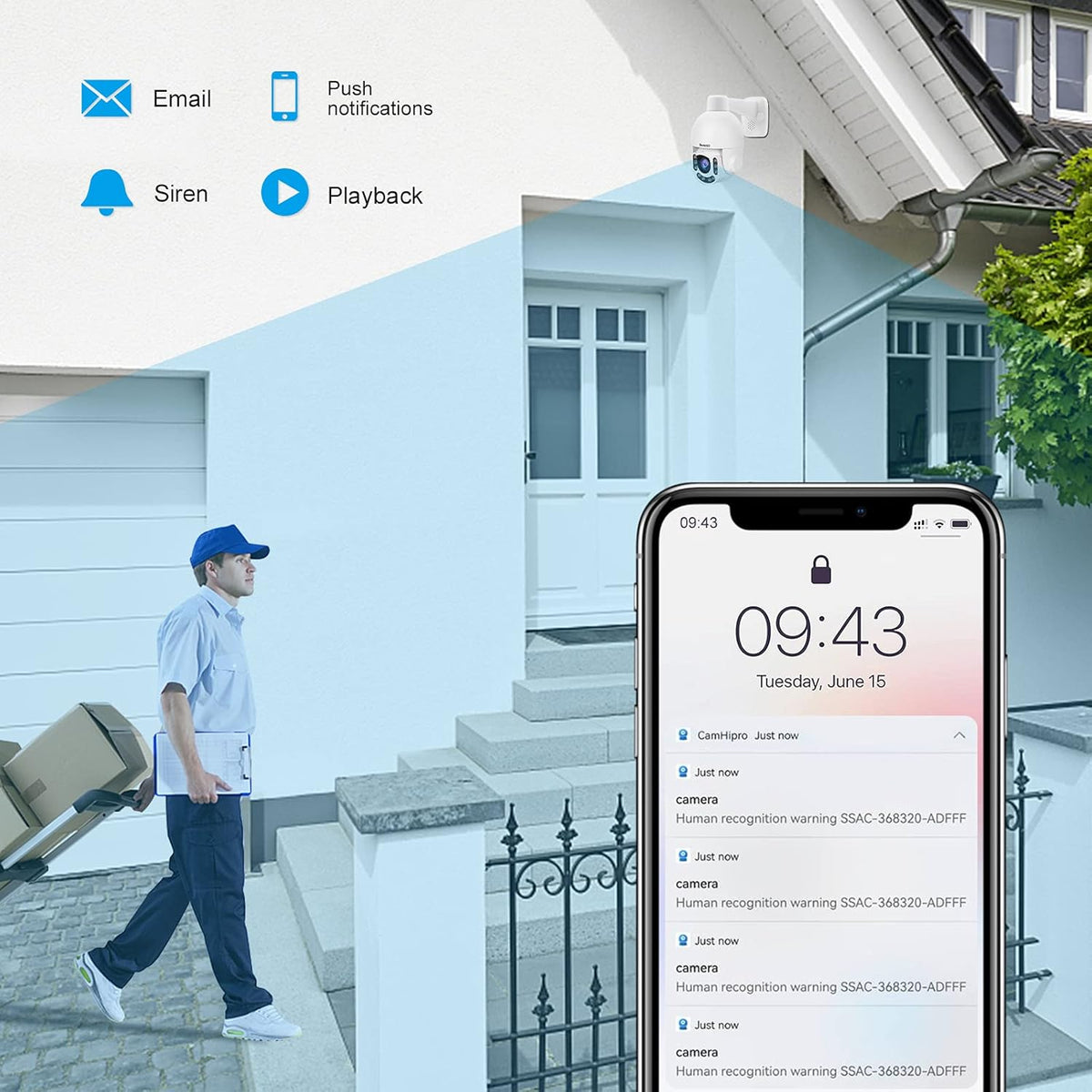 Outdoor PTZ POE Security Camera, HD 5MP Auto Tracking IP Camera with 5X Optical Zoom, IR Night Vision Motion/Human Detection Built in Mic&Speaker IP66 Waterproof P2674