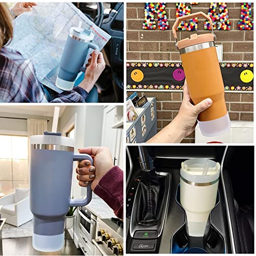 2Pcs Silicone Boot for Stanley 40 oz Quencher Tumbler & Stanley IceFlow 20oz 30oz, Protective Water Bottle Bottom Sleeve Cover (white) P64619