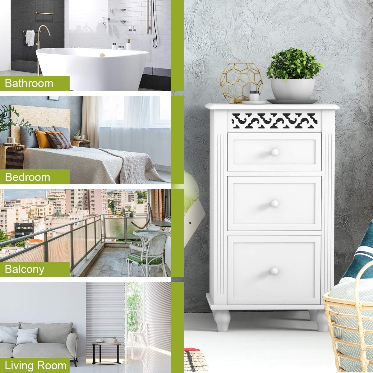 White 3 Drawer Wood Storage Cabinet L96875