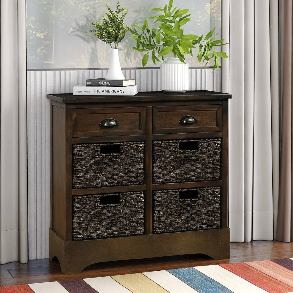 Rustic Storage Cabinet with 2 Drawers and 4 Fabric Basket F504707