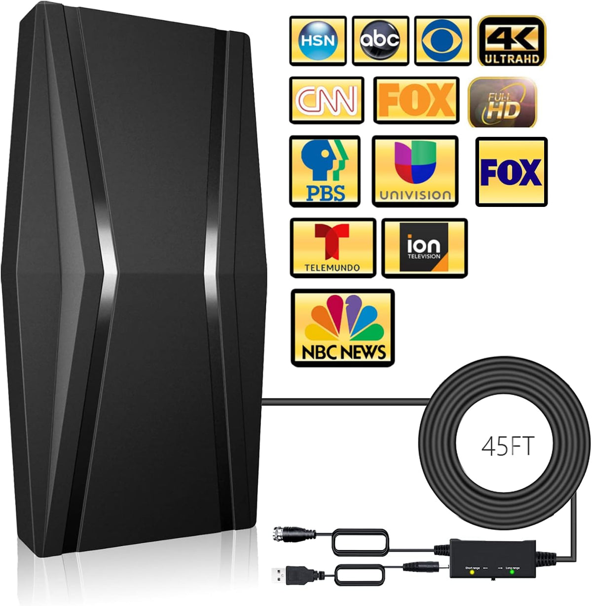 Amplified HDTV Digital TV Antenna 460 Miles Range 4K 1080P 45ft Coax Cable L13412