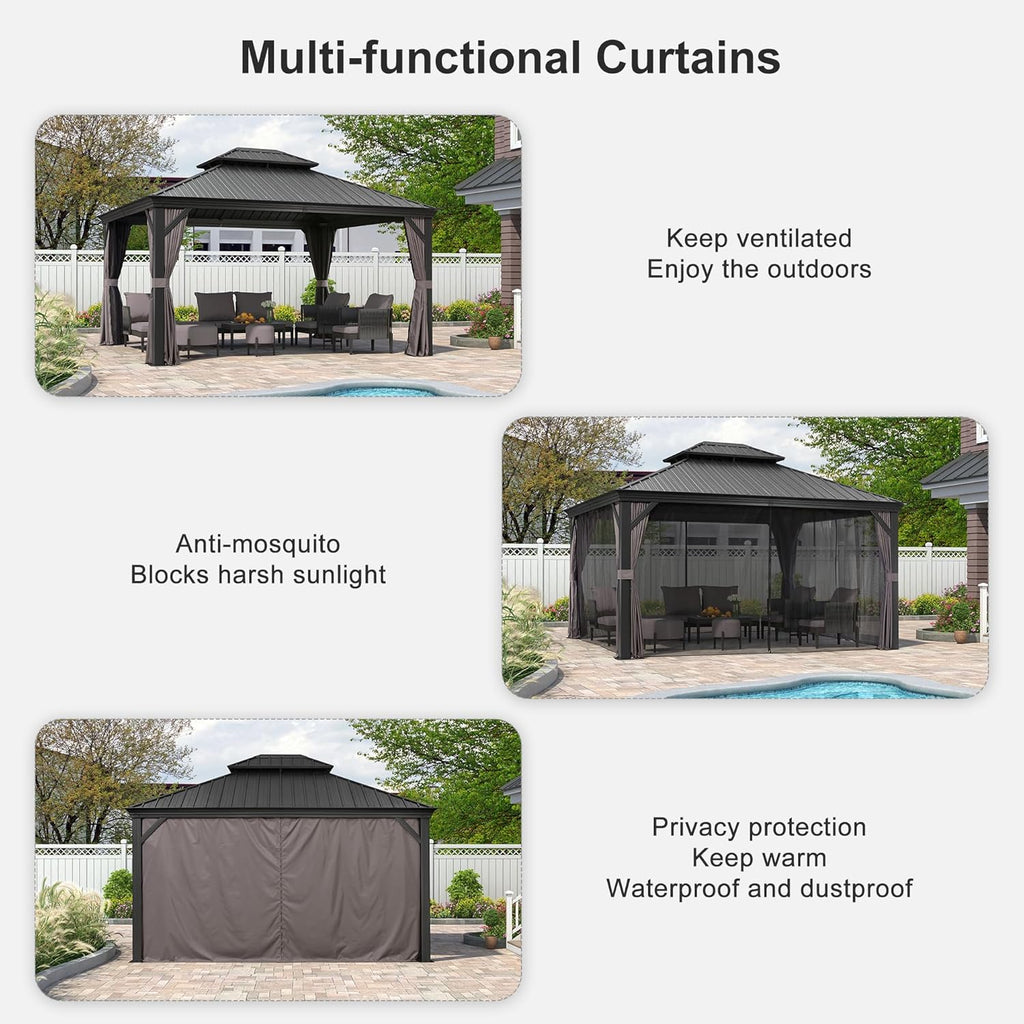 12' X 14' Grey Aluminum Hardtop Gazebo A121