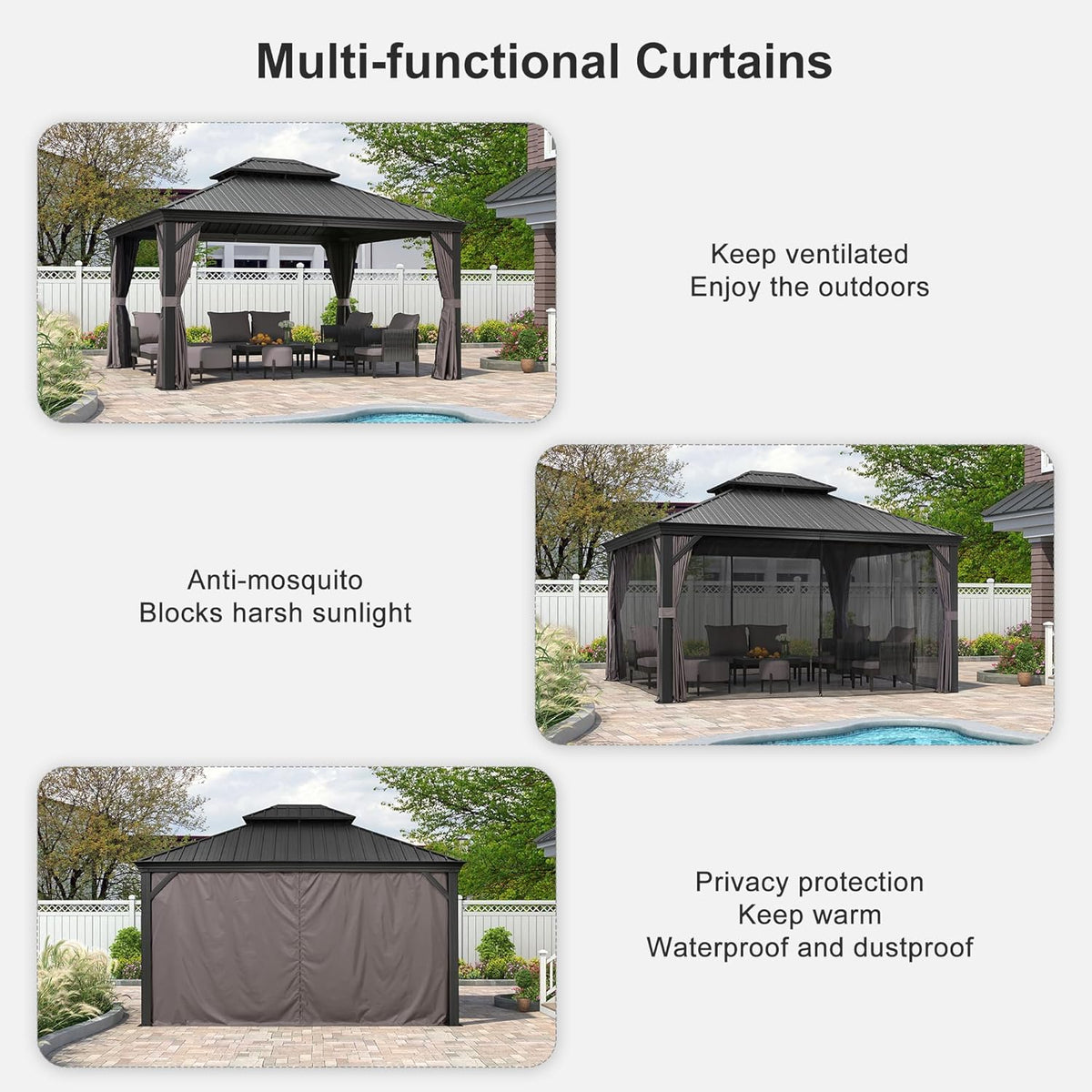 12' X 14' Grey Aluminum Hardtop Gazebo A121