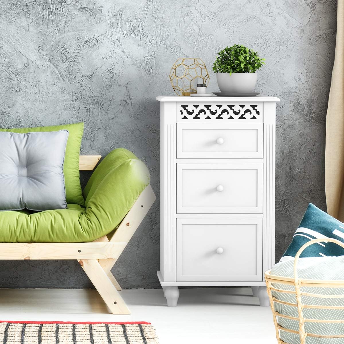 White 3 Drawer Wood Storage Cabinet L96875