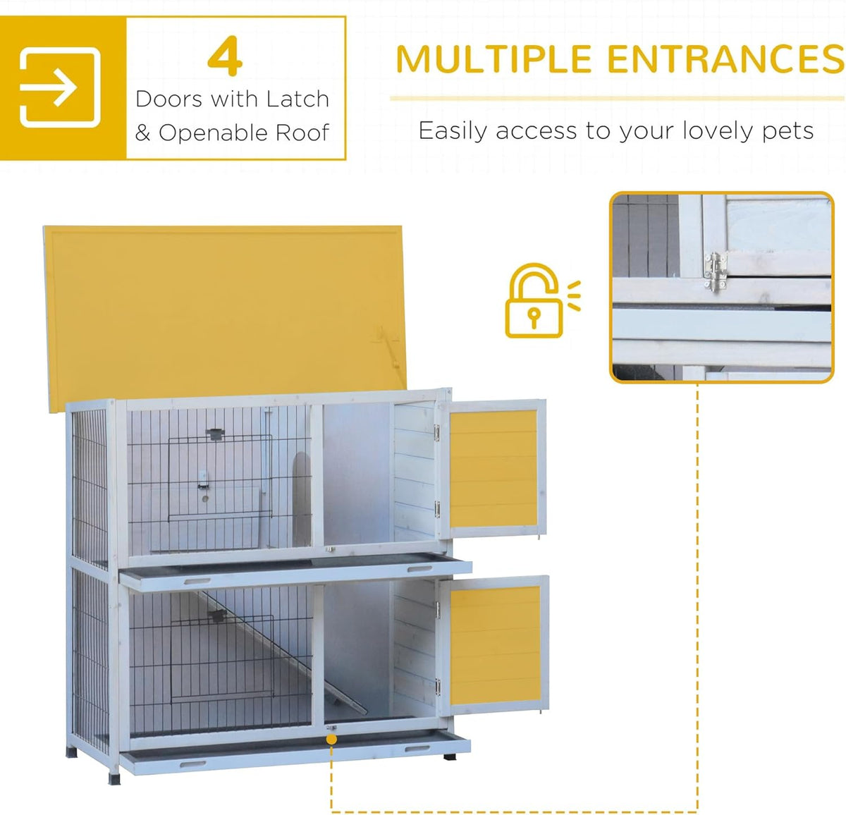 White 2-Story Large Rabbit Hutch with 2 Removable No-Leak Trays M96958